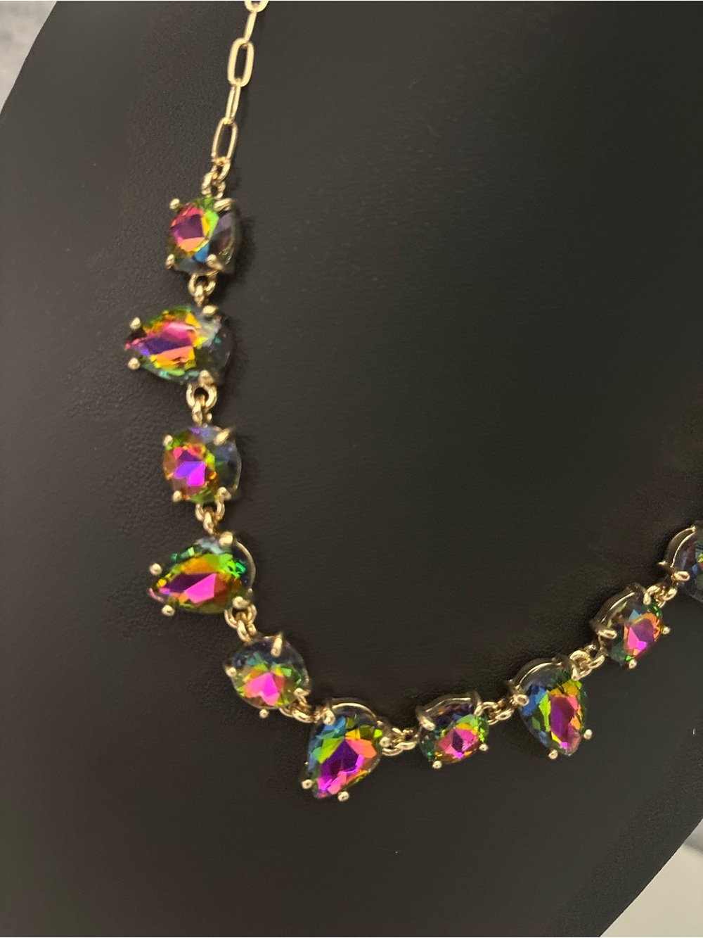Volcano Round Glass Tear Drop Link Gold Necklace - Picture 2 of 3